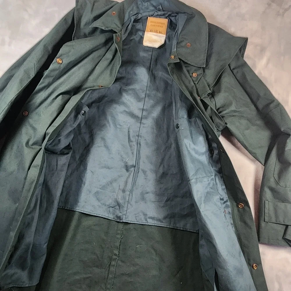 Vtg Morrisons Australian Green‎ OilSkin Coat Duster Size XL Ranch Cowboy Chore